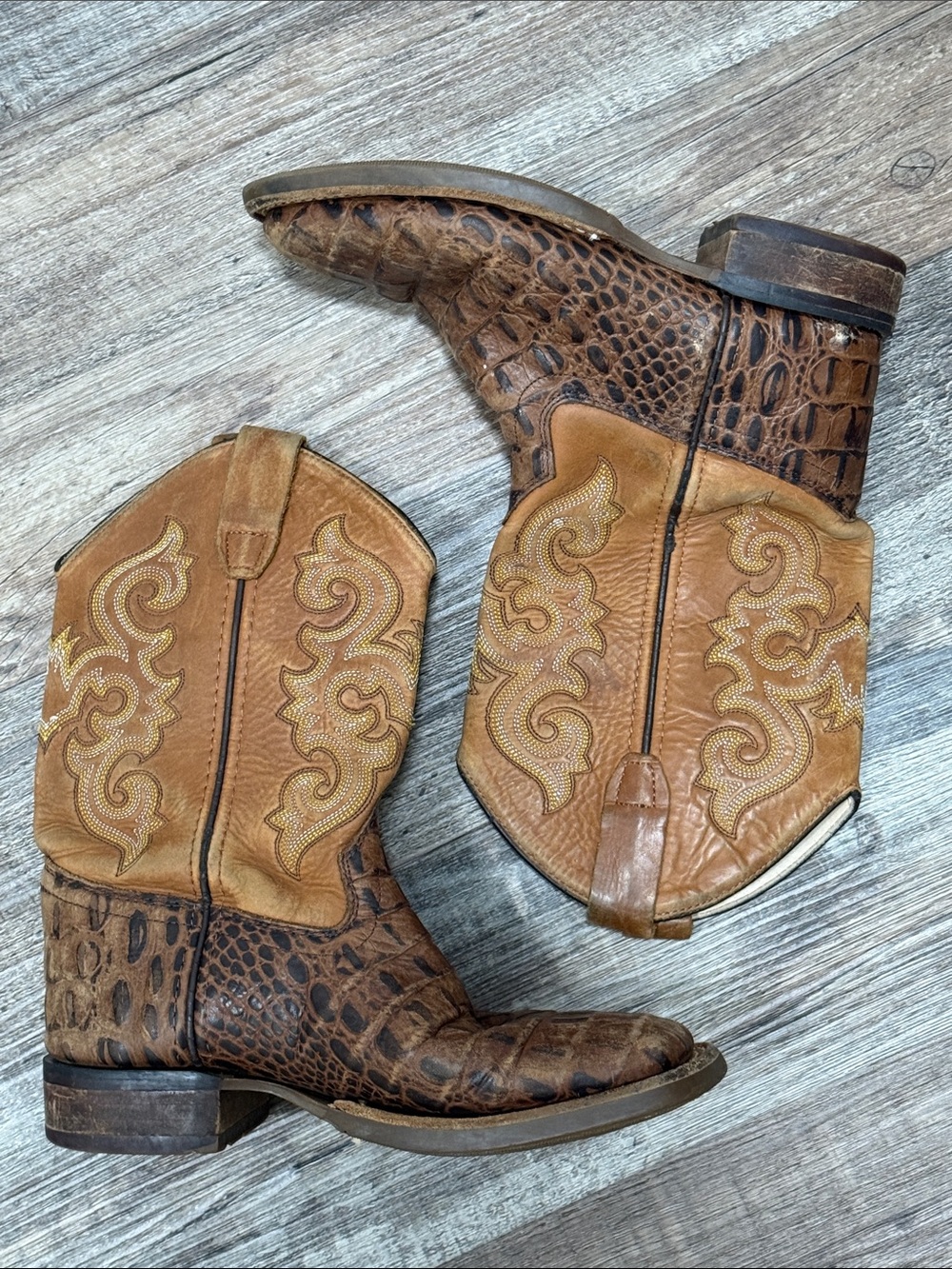 Old West Boy’s Gator Print Cowboy Boots Wide Square Toe